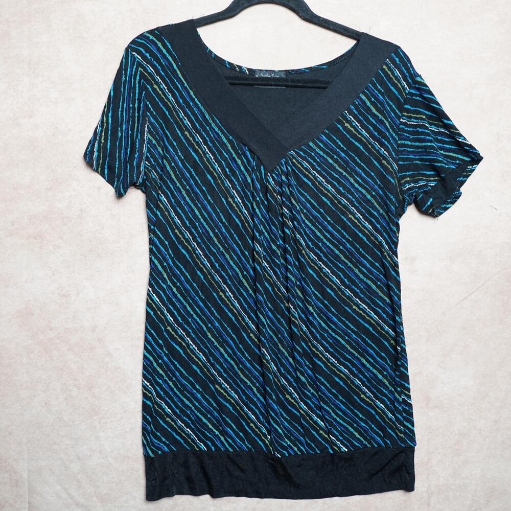 Double Take Striped Tunic Top Black Blue M Y2K